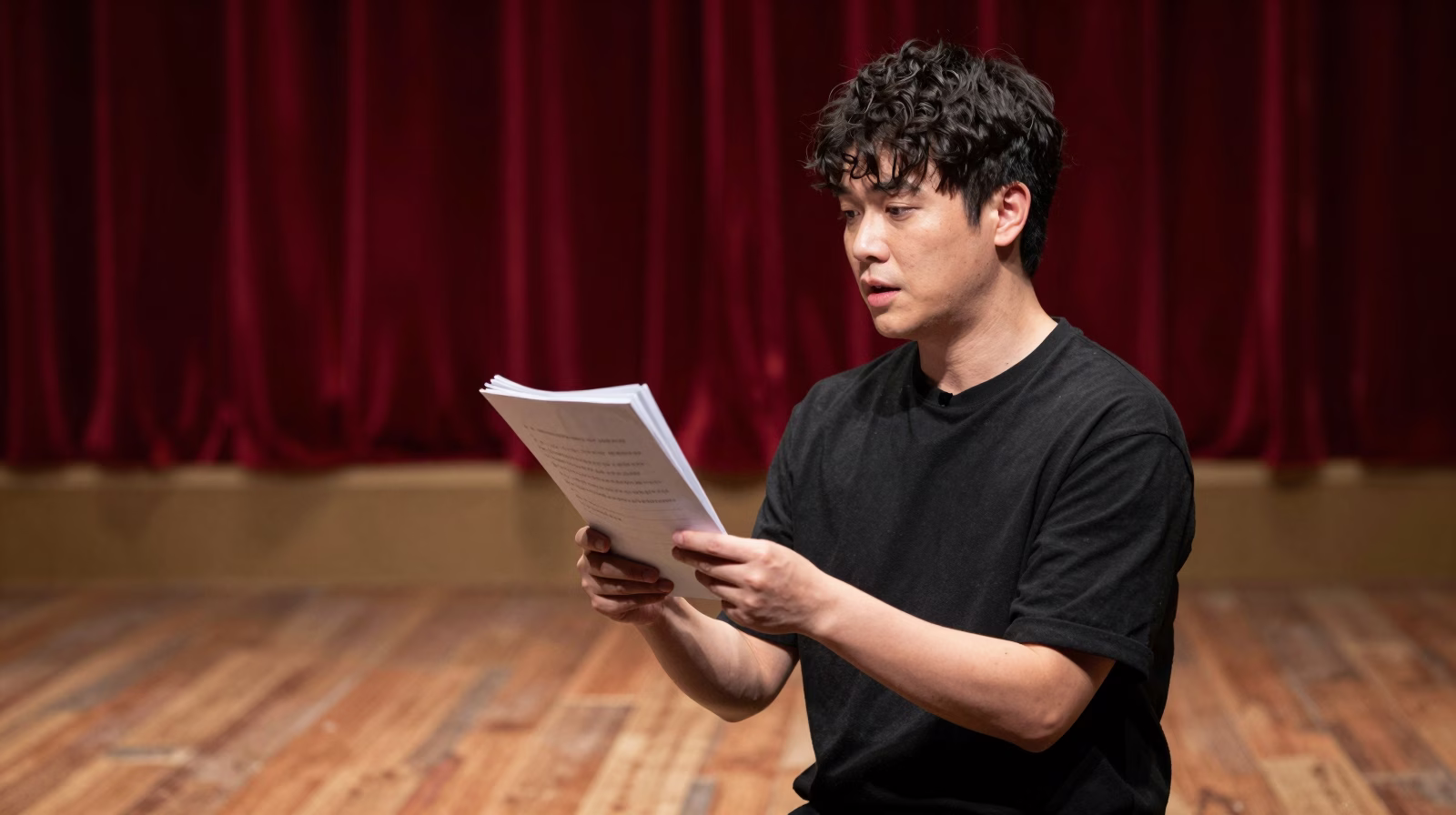Acteur répétant son monologue seul sur scène