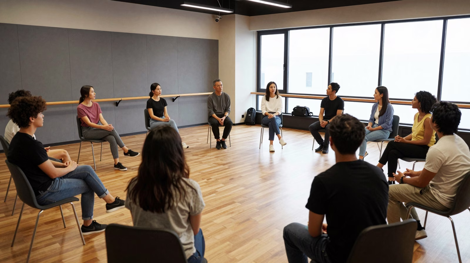 Formation d'acteur en cours de théâtre avec des élèves en atelier pratique