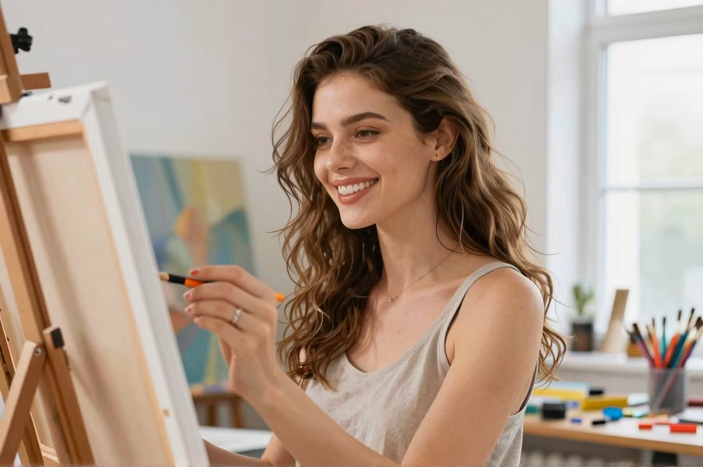 Artiste explorant sa créativité à travers la peinture pour nourrir sa passion artistique